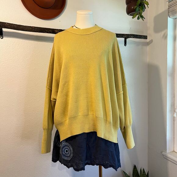 Free People Easy Street Chartreuse Yellow Ribbed Oversized Sweater Size Medium - Picture 11 of 12